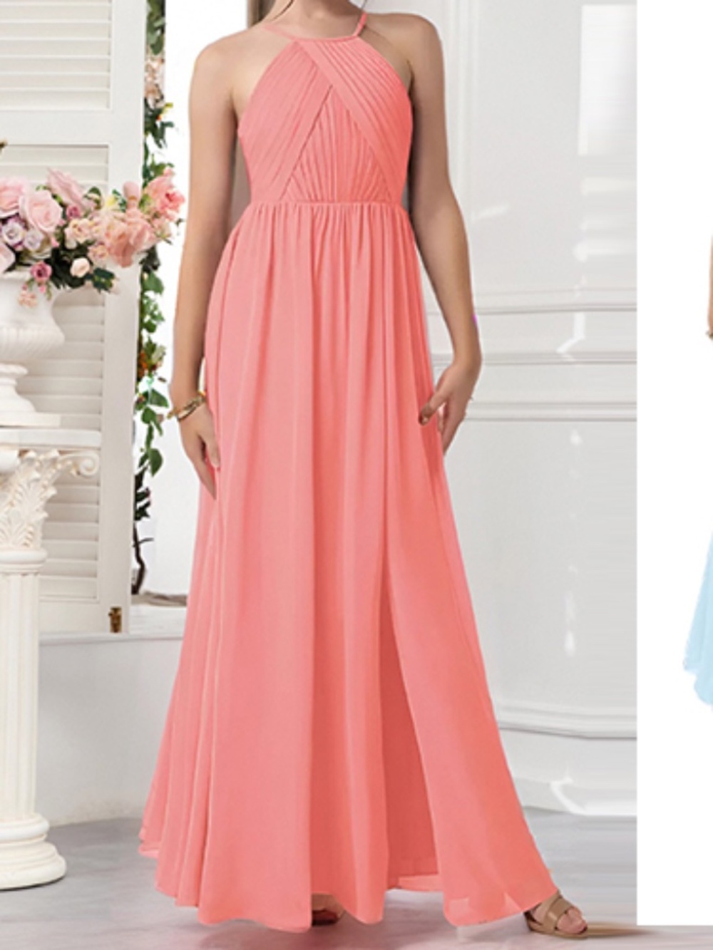Junior Girls Bridesmaid Dress for Wedding Chiffon Halter Flower Girl Dresses, 12